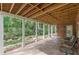 Relaxing covered patio with brick accents, stone flooring, and peaceful garden views at 180 Winecoff Dr, Fayetteville, GA 30214