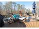 Comfortable outdoor deck featuring patio furniture, grill, and overhead umbrella at 4095 Copper Leaf Ln, Cumming, GA 30040