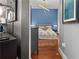 Modern main bedroom featuring recessed lighting and a blue accent wall at 1080 Peachtree Ne St # 2108, Atlanta, GA 30309