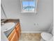 Cozy bathroom with a sink, vanity, toilet, and a window providing natural light at 3414 Bench Ave, Atlanta, GA 30349