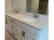 Bathroom vanity with double sinks, a white countertop, and modern black hardware at 420 Carrera Ln, Acworth, GA 30102