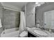 Bathroom featuring a shower, granite countertop vanity, and tile flooring at 3608 Crayton Glen Way, Buford, GA 30519