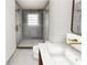 Modern bathroom with glass shower enclosure, white tiling, and brass fixtures at 4103 Statewood Ne Rd, Atlanta, GA 30342