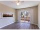 Dining room with sliding doors to a private patio, hardwood floors, and a breakfast bar to the kitchen at 3517 Hyland Dr, Decatur, GA 30032