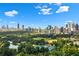 Scenic aerial view of a vibrant city skyline surrounded by lush greenery and lakes at 266 11Th St # 103, Atlanta, GA 30309