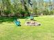 Large backyard featuring a fire pit, playground, and chairs at 4267 Klondike Rd, Lithonia, GA 30038