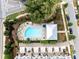 Aerial view of community pool, clubhouse, landscaping, and townhomes at 364 Concord St, Alpharetta, GA 30009