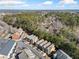 An aerial view highlights neighborhood homes nestled amongst mature trees at 507 Ridge View Xing, Woodstock, GA 30188