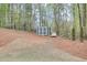 Exterior backyard featuring a storage shed and wooded landscape at 5975 P W A Dr, Cumming, GA 30041