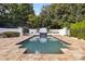 Beautiful pool featuring stone accents, a waterfall, and a well-manicured perimeter with mature trees at 725 Riley Pl, Sandy Springs, GA 30327