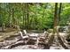 Cozy outdoor seating area nestled amongst mature trees, perfect for relaxation and enjoying nature at 1585 Lazy River Ln, Sandy Springs, GA 30350