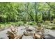 Backyard firepit area with stone firepit and several wooden Adirondack chairs at 1552 Mosaic Way, Smyrna, GA 30080