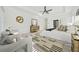 Bright main bedroom features a tray ceiling, neutral decor, sitting area, and doorway to an ensuite bathroom at 2018 Stonecreek Dr, Woodstock, GA 30188