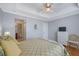Serene main bedroom with a tray ceiling, hardwood floors, and a glimpse of the bathroom at 3966 Covey Flush Sw Ct # 20, Smyrna, GA 30082