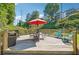 Outdoor community deck with grills, seating, and a red umbrella for shade, set in a lush, green surrounding at 1445 Monroe Ne Dr # G7, Atlanta, GA 30324