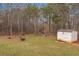 Backyard featuring a shed, outdoor seating, and a fire pit at 1700 Bailey Creek Sw Rd, Conyers, GA 30094