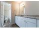 Bathroom features granite countertop and white cabinets at 994 Chapman Cir, Stone Mountain, GA 30088