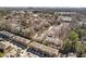 Panoramic aerial view of a well-planned community with townhomes nestled among lush greenery and city skyline backdrop at 2710 Birch Grove Se Ln # 13, Marietta, GA 30067