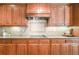 Kitchen features wooden cabinets, granite countertops, tile backsplash, and stainless range hood at 55 Little Barley Ln, Grayson, GA 30017