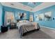 Comfortable primary bedroom featuring a tray ceiling and bright blue paint at 923 Buckhorn Bnd, Locust Grove, GA 30248