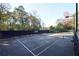 Well-maintained tennis court with professional netting and fencing amidst lush trees and landscaping at 1482 N Crossing Ne Cir, Atlanta, GA 30329