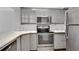 The kitchen is equipped with stainless steel appliances and gray cabinets at 2870 Pharr Court South Nw # 2002, Atlanta, GA 30305