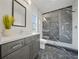 Bathroom featuring a modern vanity, sleek fixtures, and a shower with designer tiles at 1137 Hardee Ne St # B, Atlanta, GA 30307