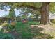 Green backyard features a comfortable wooden swing, mature trees, and a privacy fence at 2295 Hemrick Rd, Cumming, GA 30041