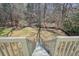 Picturesque backyard view from the deck stairs, showcasing a creek and wooded area, offering a serene escape at 9470 Dominion Way, Alpharetta, GA 30022