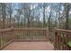 This wooden deck offers views of the wooded backyard at 3183 Abbeywood Dr, Decatur, GA 30034