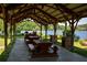 Open-air pavilion with picnic tables overlooking a serene lake surrounded by lush trees at 100 Silverbell Ct, Roswell, GA 30075