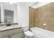 Bathroom featuring granite countertops, a single sink, and a shower-tub combination at 145 Rose Garden Ln, Alpharetta, GA 30009