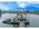 Covered boat dock with boat lift and two jet ski lifts on a peaceful lake at 4110 Sinclair Shores Rd, Cumming, GA 30041