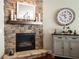 Stone fireplace with mantel, decorative mirror, and elegant accessories adds warmth and charm to the living space at 515 Windy Ridge Ct, Canton, GA 30114