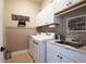 Laundry room with a sink, white cabinets, a washer and dryer, and wall decor at 515 Windy Ridge Ct, Canton, GA 30114