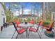 A charming outdoor patio with a pergola and a table with six red chairs at 2055 Pearwood Path, Roswell, GA 30076