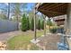 Serene backyard with a well-maintained lawn, evergreen trees, and a covered porch at 2452 Coosa Vly, Atlanta, GA 30339