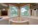 Main bathroom featuring tile floors, jacuzzi soaking tub, double vanities and bright windows at 18 Commerce Row, Cartersville, GA 30121