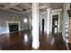 Spacious living room with hardwood floors, fireplace, and coffered ceiling at 2313 Bouldercliff Way, Atlanta, GA 30316