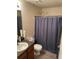 Bathroom with a shower and dark gray shower curtain at 5301 Fairington Club Dr, Lithonia, GA 30038