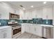 Bright kitchen with stainless steel appliances, white cabinetry, and stylish backsplash at 120 Arrowood Ln, Alpharetta, GA 30009