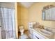 Bathroom featuring a sink, toilet, shower, and a vanity at 744 Hampton Locust Grove Rd, Hampton, GA 30228