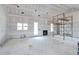 Unfinished living room featuring a fireplace, trim work, and a white door at 628 Sandhill Hickory Level Rd, Carrollton, GA 30116