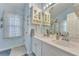 Well-lit bathroom features a double sink vanity, decorative mirrors, and tiled floors at 2895 Dogwood Creek Pkwy, Duluth, GA 30096