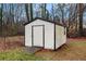 Exterior shot of white storage shed in the backyard at 4446 Frontier Way, Sugar Hill, GA 30518