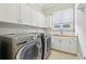 Convenient laundry room featuring new front-load washer and dryer with ample storage and a utility sink at 11180 West Rd, Roswell, GA 30075