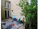 Outdoor patio with a seating area, sliding glass doors, plants, and privacy at 5065 Avalon Dr, Alpharetta, GA 30005