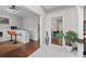 Elegant foyer with hardwood floors, stylish accents, and a view to the kitchen at 2971 Montview Sw Dr, Marietta, GA 30060
