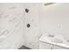 Bathroom with new sink, vanity and shower with modern tiles at 3339 Brenda Ln, Lithia Springs, GA 30122