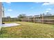 View of the backyard, featuring a level lawn, wood fence, and concrete patio at 4022 Rosebud Park Dr, Snellville, GA 30039